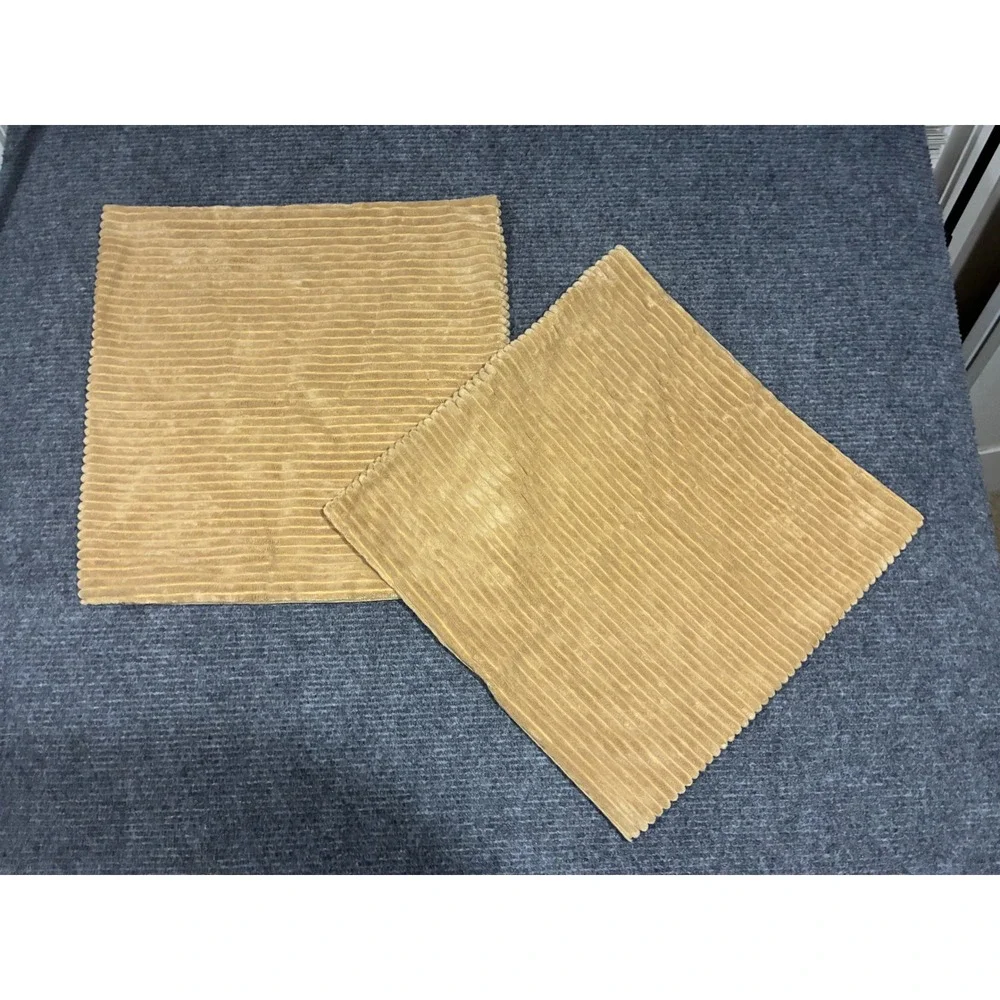 Set 2 Beige Brown Mustard Corduroy Ribbed Square Throw Pillow Covers 19x19 Boho